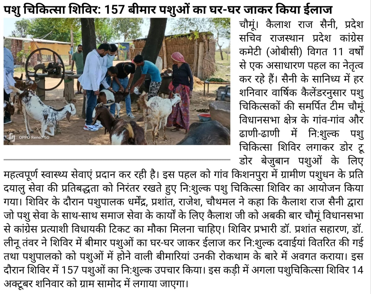 Glimpses News Paper of  Veterinary Camp Organised at Village KISHANPURA 07-10-2023